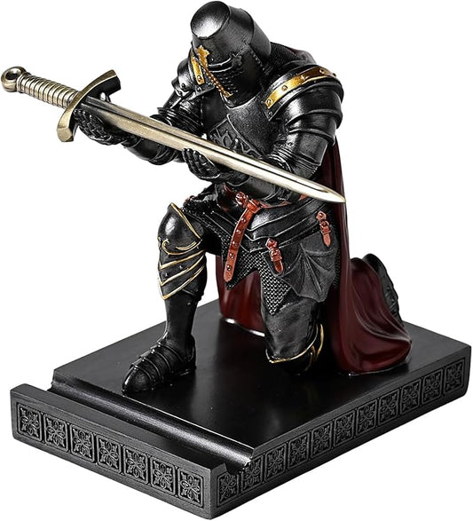 NCQIXIAO Medieval Templar Vanguard Officer Knight Pen Holder Pen Stand Desk Organizers and Accessories Resin Mobile Phone Stand as Gift for Office and Home Desk Organizer (Iron)