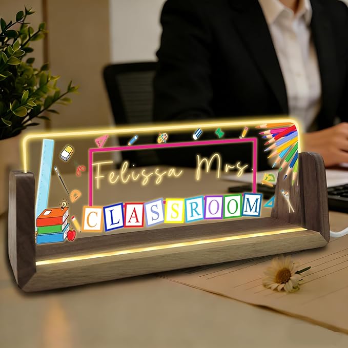 Desk Name Plate Personalized Custom Light Up Acrylic Plaque for Desk Customized Office Gifts for Coworkers Teacher Office Decor for Women Men