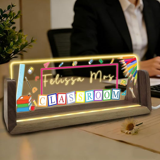 Desk Name Plate Personalized Custom Light Up Acrylic Plaque for Desk Customized Office Gifts for Coworkers Teacher Office Decor for Women Men