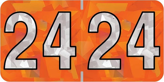 2024 Year Labels, Doctor Stuff 2024 Chart Stickers, Holographic Orange Colored, USA Made Year Label for End Tab File Folders, 500 Labels per Roll, 1 Roll, 3/4" x 1-1/2"
