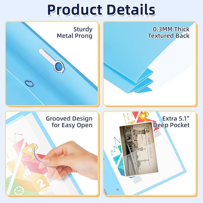 HAUTOCO 30 Pack Plastic Report Covers with 3 Prongs Fasteners Clear Front Resume Portfolio Folder for 8.5x11 Letter Size Paper, Presentation Document Report Cover for School Office Business, 10 Colors