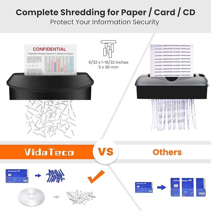 VidaTeco Paper Shredder 14-Sheet Cross-Cut Shredder with US Patented Cutter,Also Shreds Card/CD,Heavy Duty Paper Shredding Machine for Home Office,Fast with Jam Proof System,6.6-Gallon Basket (ETL)