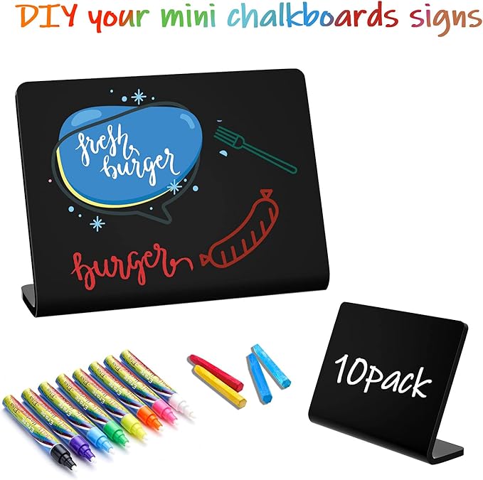 20 Pack Acrylic Mini Chalkboard Sign for Food, AITEE Black Mini Tabletop Chalkboard Signs, Small Buffet Chalkboards Signs for Bakery, Birthday Parties, Message Board Signs, Buffet, Weddings and Retail