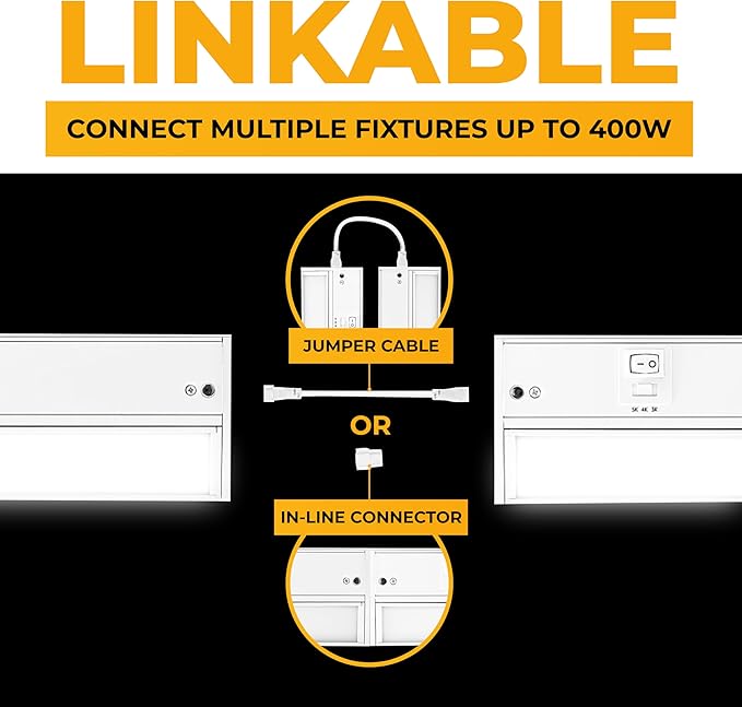 LED Under Cabinet Lighting Hardwired - 3CCT 32 Inch White Finish - Undercabinet Lights for Kitchen - Linkable Undercounter Dimmable Plug in Light or Hard Wired - Under Counter Fixture Direct Wire