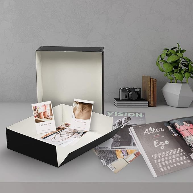 Lineco Museum Archival Storage Box, Drop Front Design with Metal Edges Removable Lid, 8.5 X 11 X 3 inches Acid-Free Photo Album Case, Preserve Prints Pictures, Magazine, Documents, Artworks, Black