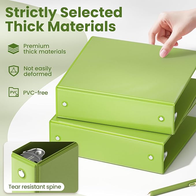 SUNEE 3 Ring Binder 2 Inch 1 Pack, Clear View Binder Three Ring PVC-Free (Fit 8.5x11 Inches) for School or Office Supplies, Tender Green