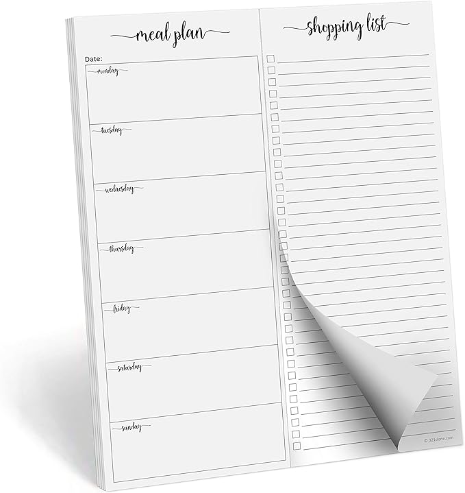 321Done Meal Planning Notepad - Made in USA - Large Letter Size (8.5x 1) Weekly Menu Planner Tear-Off Simple Shopping List Meals Groceries Grocery List Memo Pad - Perforated Monday Start