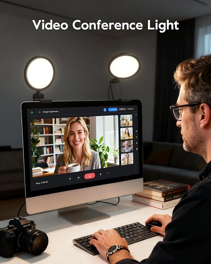 Computer Zoom Lighting for Video Conference, 5" Eye-Caring Ring Light with 50 Modes CRI>97.8, 3000K-6500K for Video Recording/Streaming/Selfie, Desk Lights for Phone/Laptop/Webcam/Monitor