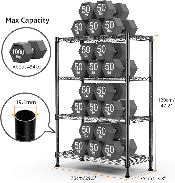 M MZG 1000 lbs Storage Shelving Steel Heavy Duty 4-Tier Utility Shelving Unit Steel Organizer Wire Rack for Home,Kitchen,Office (13.7" D x 29.5" W x 47.2" H)