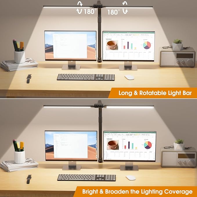 SIBRILLE LED Desk Lamp for Home Office - Dimmable Computer Desk Light with Clamp, Modern Architect Task Lamp with Color Changing, Flexible Desktop Lamp with Gooseneck for Monitor, Double Head, Black