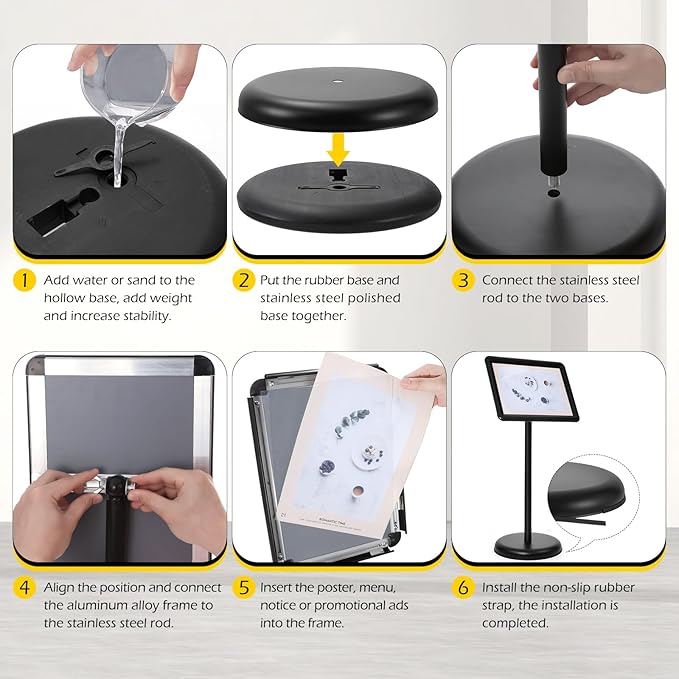 Dyna-Living Sign Stands for Display 8.5 x 11 Inch, 8 Packs Adjustable Sign Holder Stands, Pedestal Sign Holder with Heavy Duty Base for Sign Standing Display, 360° Rotation Floor Standing Sign Holder