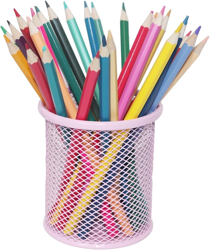 SNOW COOLER Pen Holder Mesh Pencil Holder Metal Pen Holder Cup Pencil Cup Holder for Desk Office Pen Organizer PINK, 4 Pack