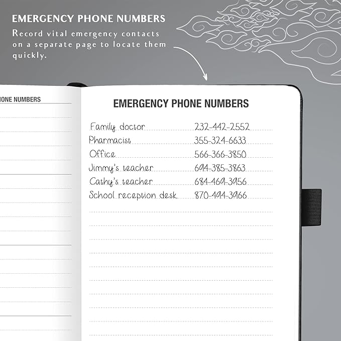 Legend Planner Address Book with Alphabetical Tabs –Telephone Contacts Book for Phone Numbers, Addresses, Passwords, Medium (Black)