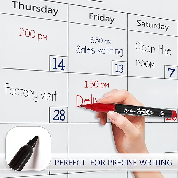 Magnetic Whiteboard Glass Board Yearly Calendar - 35" X 47" Large Wall Whiteboard - Dry Erase Planner for Wall Home, School, Office