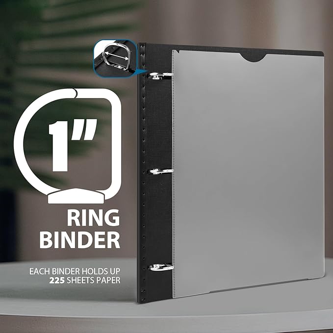 WOT I 12-Pack Telescoping 3 Ring Binder 1 Inch, Expandable Flexible Binder - Patented Design for Easy Portability, Holds 225 Sheets, Perfect for School, Office&Home Organization, Black