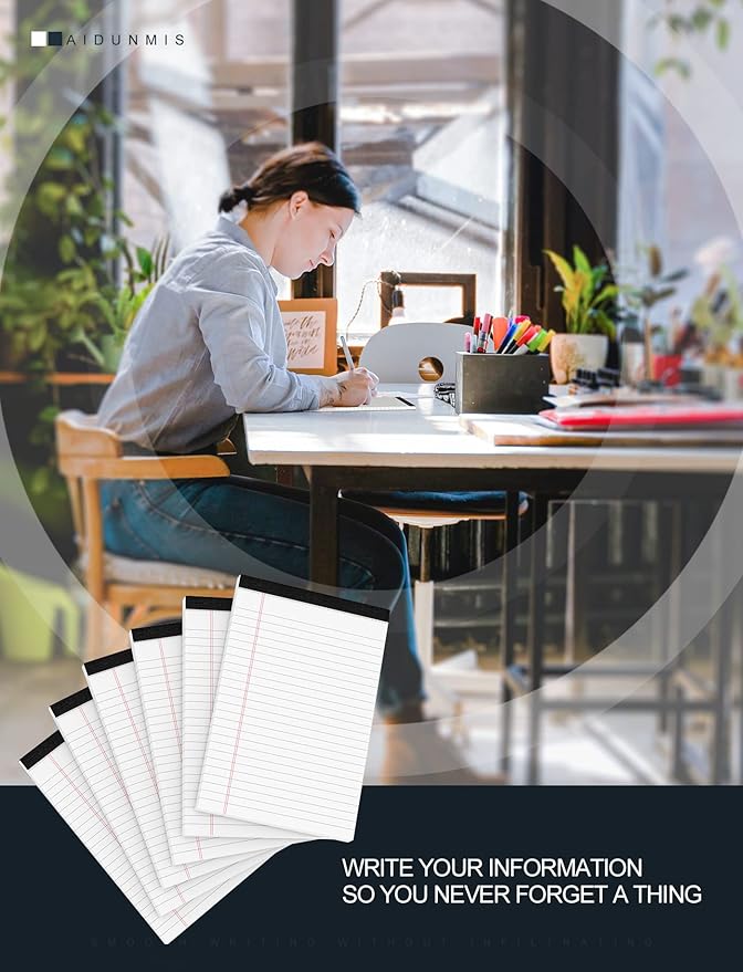 Note Pads 5x8 for Work White Legal Pads 5x8 College Ruled Legal Notepads Lined Note Pads for Office Writing Pads 80 GSM Pads of Paper Notepad 4 Pack Legal Notepads Narrow Ruled with 30 Sheets Per Pad