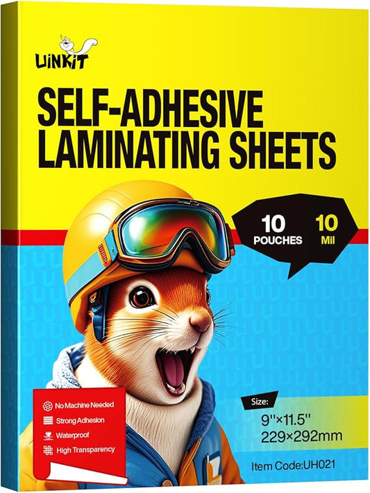 Uinkit 10Mil Thick Self-Seal Laminating Sheets - Ultra Strong, Bubble-Free Protection for Documents & Crafts (10 Pack, 9x11.5 Inch)