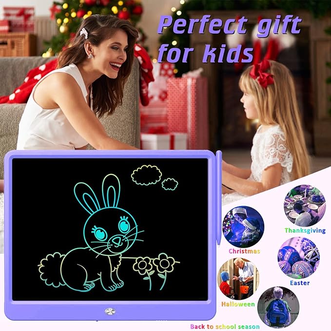 FLUESTON LCD Writing Tablet, Doodle Board Toys Gifts for 3-8 Year Old Girls Boys, 12 Inch Colorful Electronic Board Drawing Pad for Kids, Christmas Gifts for Toddler Educational Learning Travel,Purple