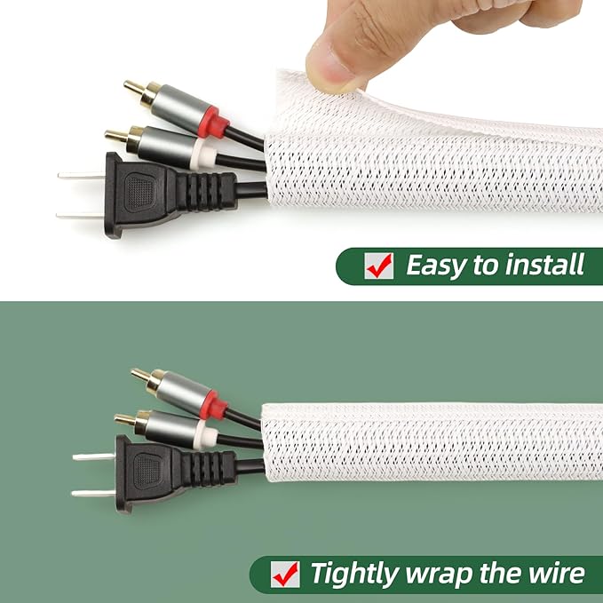 Split Wire Loom Tubing, Cable Protector Sleeve, Braided Cable Management for TV/Computer/Home Theater/Engine Bay, Cord Protectors from Pets No Chew (White, 1/2"-25ft)