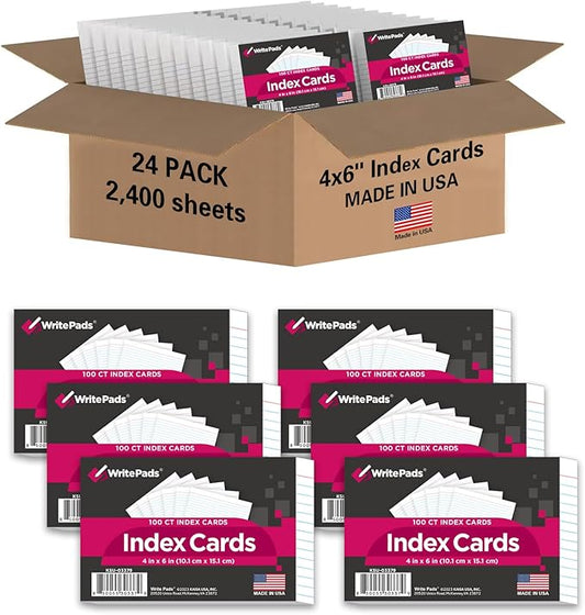 KAISA Lined Index Card 4"x6" Index Cards Flashcards, 2400 Count Index Cards, White 24 pack of 100 Shrink Cards,Heavy Weight Paper Made in the USA(KSU-03379)