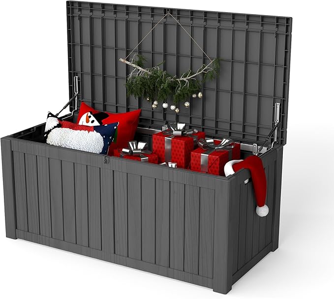 Yardgrace 200 Gallon Outdoor Storage Box Waterproof, Resin Deck Boxes with Lockable Lid & UV-Resistant for Patio, Pool, Garden Furniture Cushions & Accessories, Black