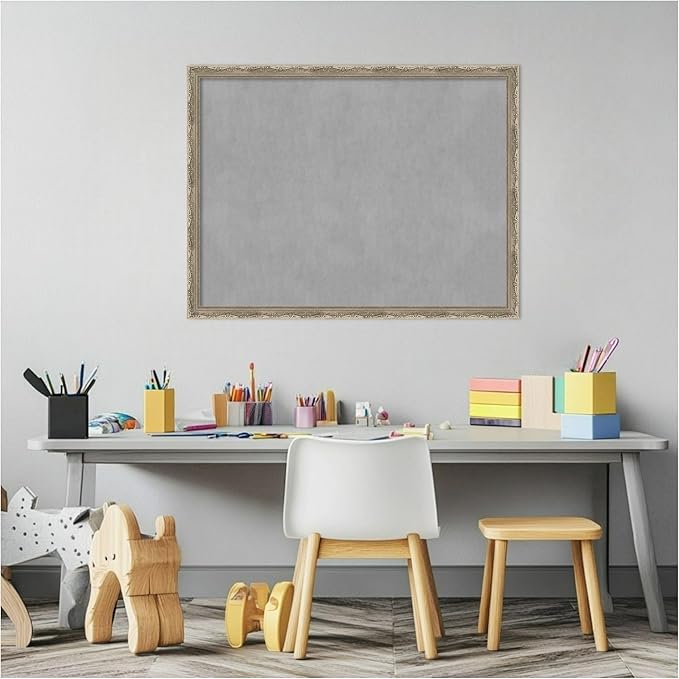 Amanti Art Silver Framed Magnetic Board 20x26 Medium Vision Board for use with Magnets, 100% Metal Sheet to Display Items as Office Decor or for Home Organization in mudroom, Kitchen or Kids Room