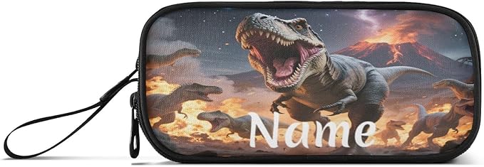 BOENLE Custom Dinosaurs Roar Pencil Case Box Boys Girls Personalized Name Large Pencil Pouch Stationery Pen Bag Organizer for Kids Adults School Office