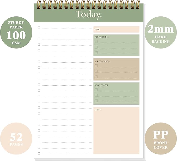 To Do List Notepad - Daily Planner Notepad Undated 52 Sheets Tear Off, 6.5" x 9.8" Checklist Productivity Organizer with Hourly Schedule for Tasks (Dark green)