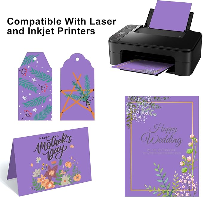 OcePor 100 Sheets Purple Cardstock Paper, Colored Printer Paper 8.5 x 11, Card Stock Thick Construction for Craft,Scrapbook，Office Printing, Invitations, Certificates，92 lb/250gsm