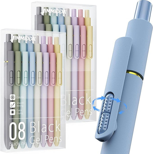 JIMMIDDA 16Pcs Black Gel Pens - 0.7mm Medium Point Black Ink Pens | Smooth Writing - Quick Drying Retractable Pen for Men Women (Morandi - 16Pcs)