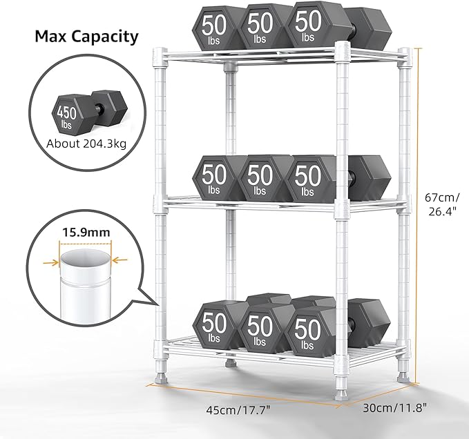 M MZG 450 lbs Wire Storage Shelving 3-Tier Utility Shelving Unit Steel Organizer Wire Rack for Home,Kitchen,Office,White (11.8" D x 17.7" W x 26.4" H)