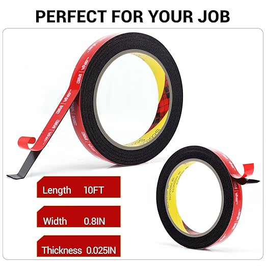 Ohayooz Extra Strong Double Sided Tape Heavy Duty 10FT, Very Sticky Adhesive Double Sided Mounting Tape, Works Great Indoors and Outside, Walls, Automotive, Home Office Deco