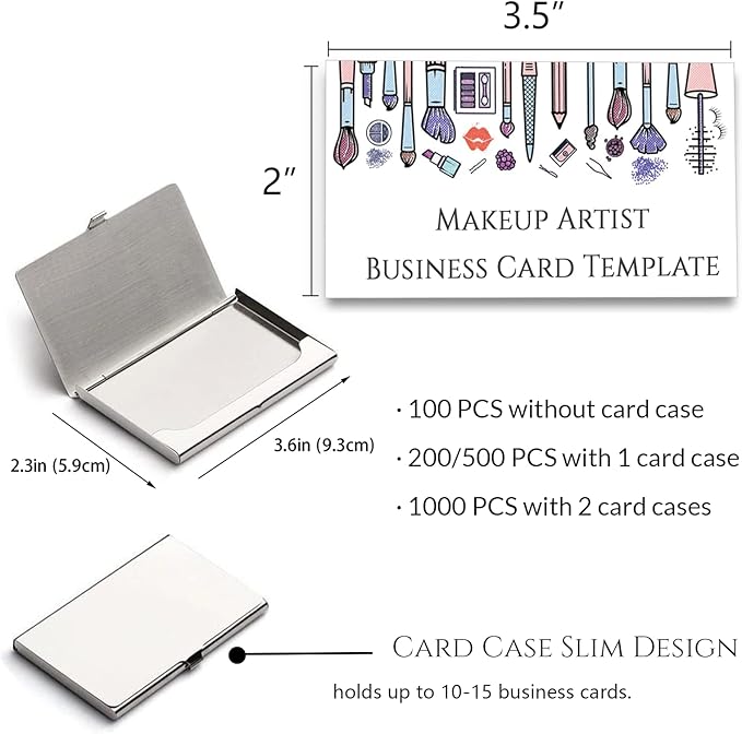 Custom Business Cards Personalized Business Cards for Small Business 300gsm Matte Paper Front & Back Sides Printed 3.5" x 2" - Makeup Artist Template