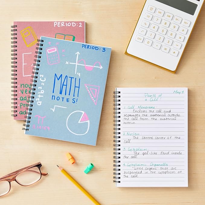 5 Pack 6x8 inch Spiral Journals, Small Notebooks Bulk with 120 Lined Pages for Work, Students, School, Writing (5 Colors Kraft Paper Covers)