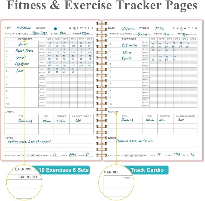 Fitness Journal for Women & Men,A5 Workout Journal/Planner Daily Exercise Log Book to Weight Loss, Gym, Muscle Gain, Bodybuilding Progress, 5.8"x8.3", Pink