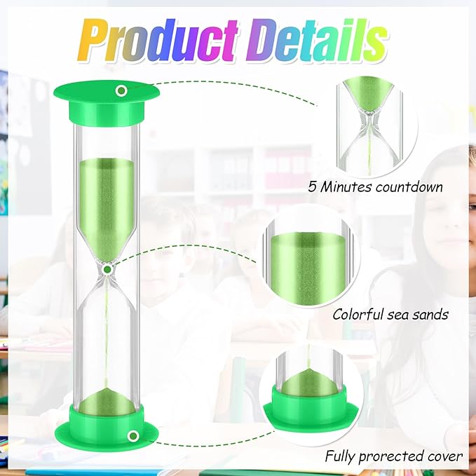 48 Pcs Back to School 5 Minute Sand Timer Bulk Colored Plastic Mini Multicolor Hourglass Stand Timer for Classroom Teacher School Home Office Time Management