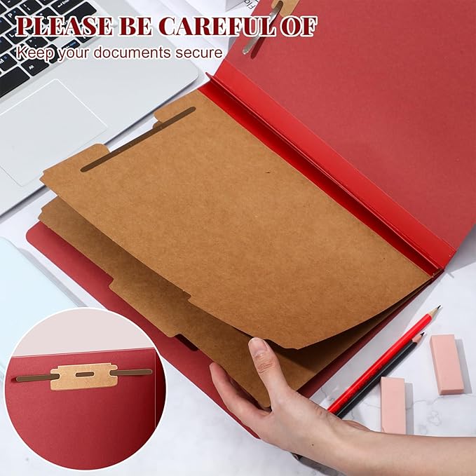 Skyygemm 48 Pcs Classification Folders Letter Size, 2 Divider Pressboard File Folders with 3. 5 Inch Expansion, 2 Prongs Fastener, Heavy Duty Office File Organizers for Teachers, Medical (Dark Red)