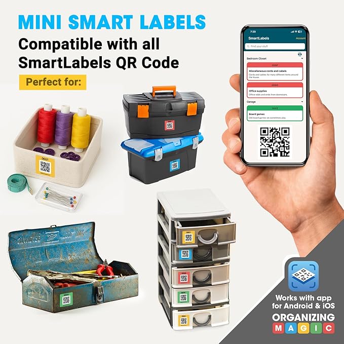 SmartLabels | Small QR Code Stickers | Mini 1.5 x 1.5 inch QR Code Labels | Made in The USA | Multicolor Pack for Easy Inventory Management, Organization, and Packing Labels for Moving (Pack of 48)