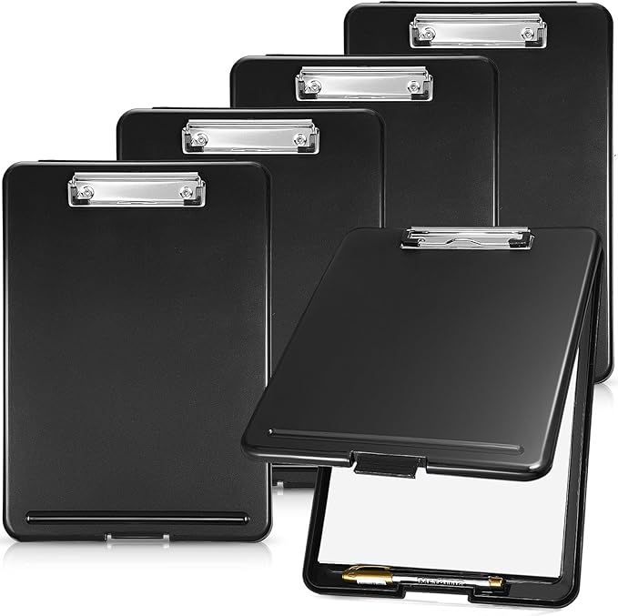 Mimorou 5 Pcs Clipboard with Storage,9.5 x 13.5 Inch Plastic Heavy Duty Foldable Clip Board with Pen Holder Low Profile Clipboard for Nurse Teacher Classroom Office Back to School Supplies
