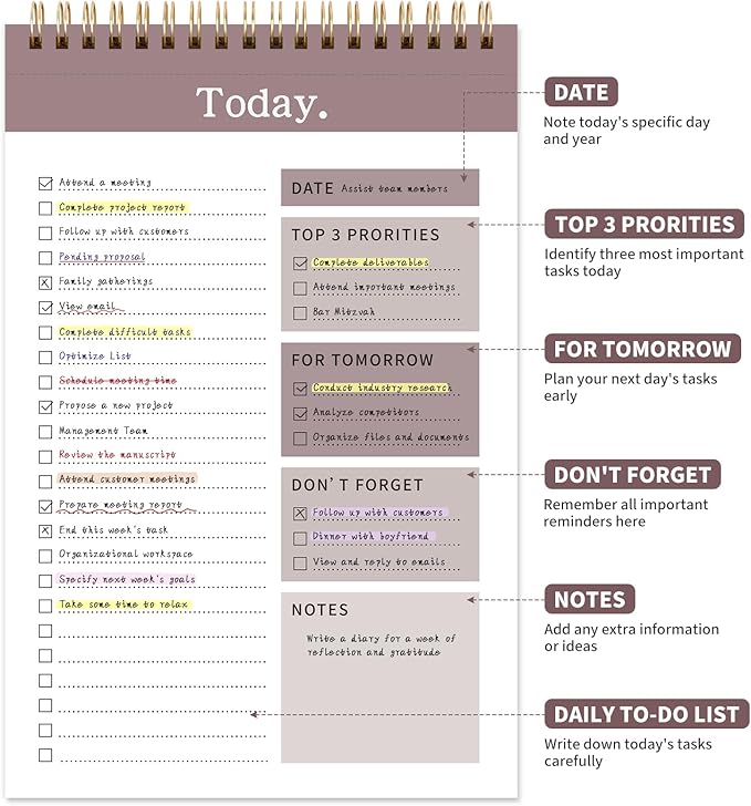 104 Pgs To Do List Notepad, 52 Undated Sheets Duplex-printed Daily Planner For Work Home School Office Desk Accessories Supplies & Goal Setting Tasks -Brown