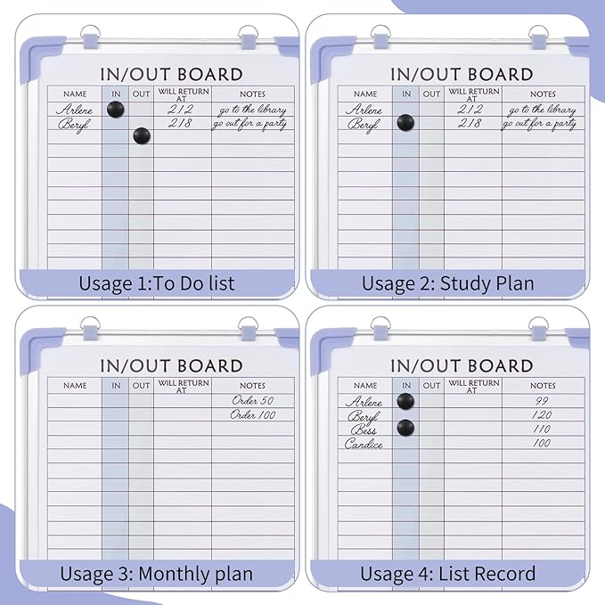 2 PCS in and Out Magnetic Dry Erase Boards 16" x 12", Aluminum Framed Lined Whiteboard with Eraser and 20 Magnets, Wall Mounted Employee Students in Out Board for Office & School Management