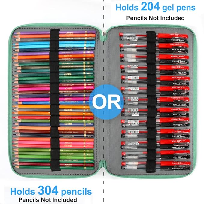 Vomgomfom Large Capacity Colored Pencil Case - Twill Fabric Holder With Zipper Closure for 300 Pencils or 200 Gel Pens, Organizer for Artists (Green Rose)