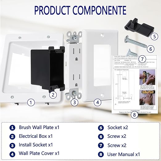 Wall Cable Concealer Management Kit, Recessed Outlet Behind TV for Wall Mount TV with Cable Management Box, in Wall TV Connection Kit Hides Power Cables & Low Voltage Wires Fits All Plugs (NO Wire)