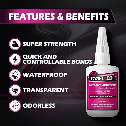 Medium-Thick Super Glue for Wood Plastic Ceramic, 56.8 Gram (2oz) All Purpose Clear Cyanoacrylate Adhesive, Heavy Duty CA Glue for 3D Printing PLA Model Shoe Aquarium Leather Glass Rubber Craft