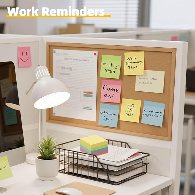 HappyHapi Sticky Notes 3x3 Inch 2800 Sheets, 28 Pack 100 Sheets/Pad, 4 Soft Colors (Yellow, Green, Pink, Blue) Light Colored Self-Stick Pads, Bulk Office Supplies for Work, School & Home