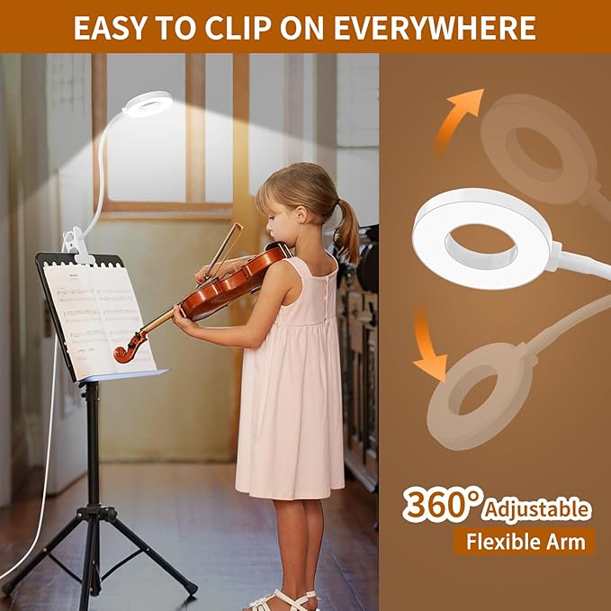 iZELL Book Light, Clip on Reading Light with Silicone Flexible Arm, Dimmable LED Lamparas Clamp on Workbench Desk for Studying Painting Crafting Drawing Makeup Nail Tech Puzzle Task - 27.6‘’ White