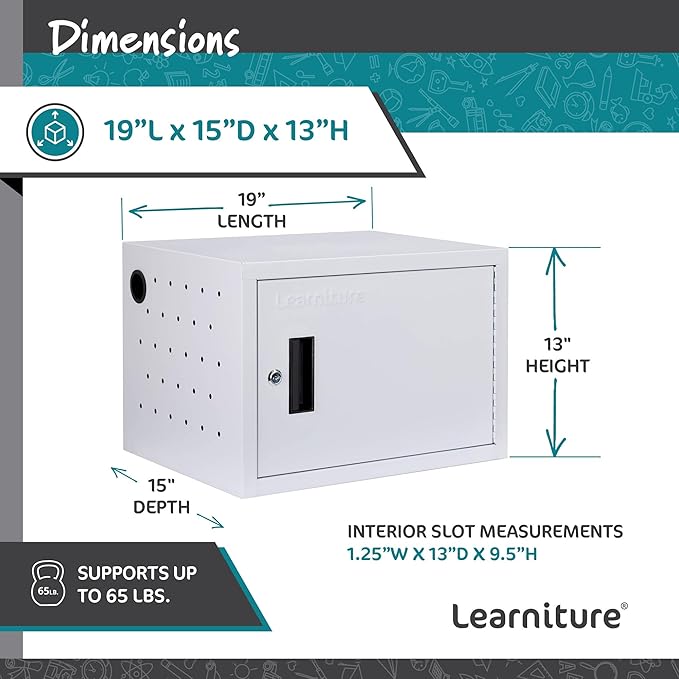 Learniture Structure Series 12-Device Charging Station for Laptops and Tablets, Wall-Mount Lockable Charging Cabinet for 12 Tablets/Chromebooks, Gray