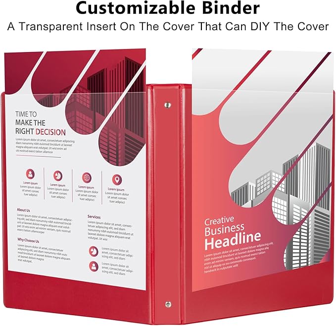 CIXILDTS 1-Inch Round Ring Binder, Standard 3 Ring Binder Fit Letter Size Paper, Presentation View Binders, 6-Pack, Red