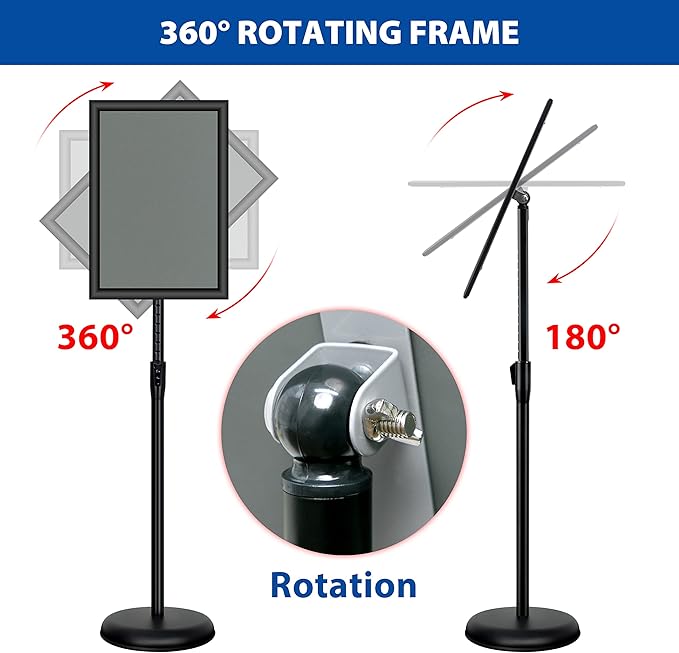 VAIIGO 4 Pack Sign Holder Stands - 11 x17 inch Standing Sign Stand, Adjustable Poster Sign Holder Pedestal Floor Sign Stand, Aluminum Snap Open Frame for Vertical & Horizontal View Sign Stand, Black