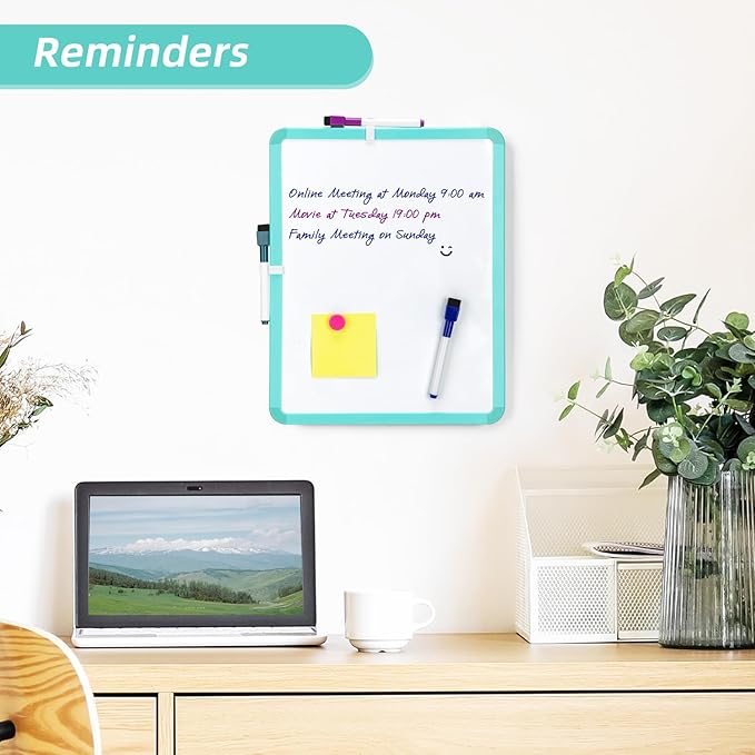 VUSIGN Small White Board Dry Erase, 14'' x 11'' Magnetic Dry Erase Board, Mini Whiteboard with Markers for Students, Fridge, Wall, Locker, Green